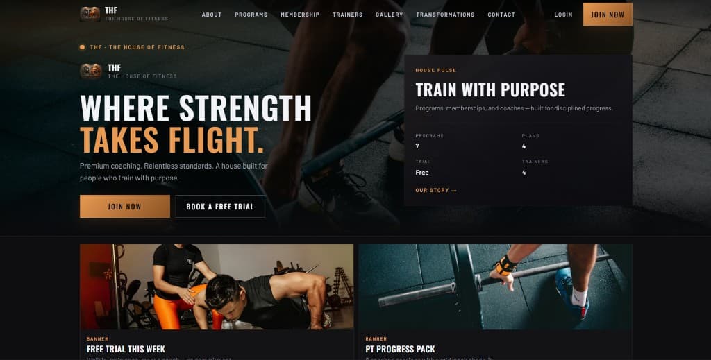 The House of Fitness website screenshot